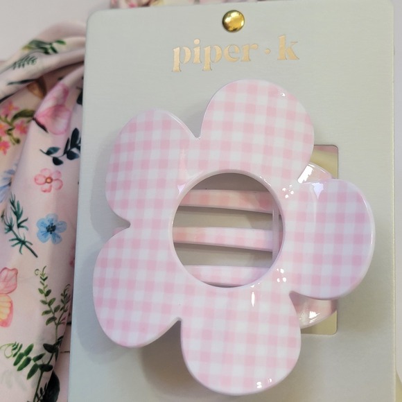 Piper K Butterfly Floral Scarf‎ Scrunchies & Gingham Flat Hair Claw Clip 5 Set main image 5